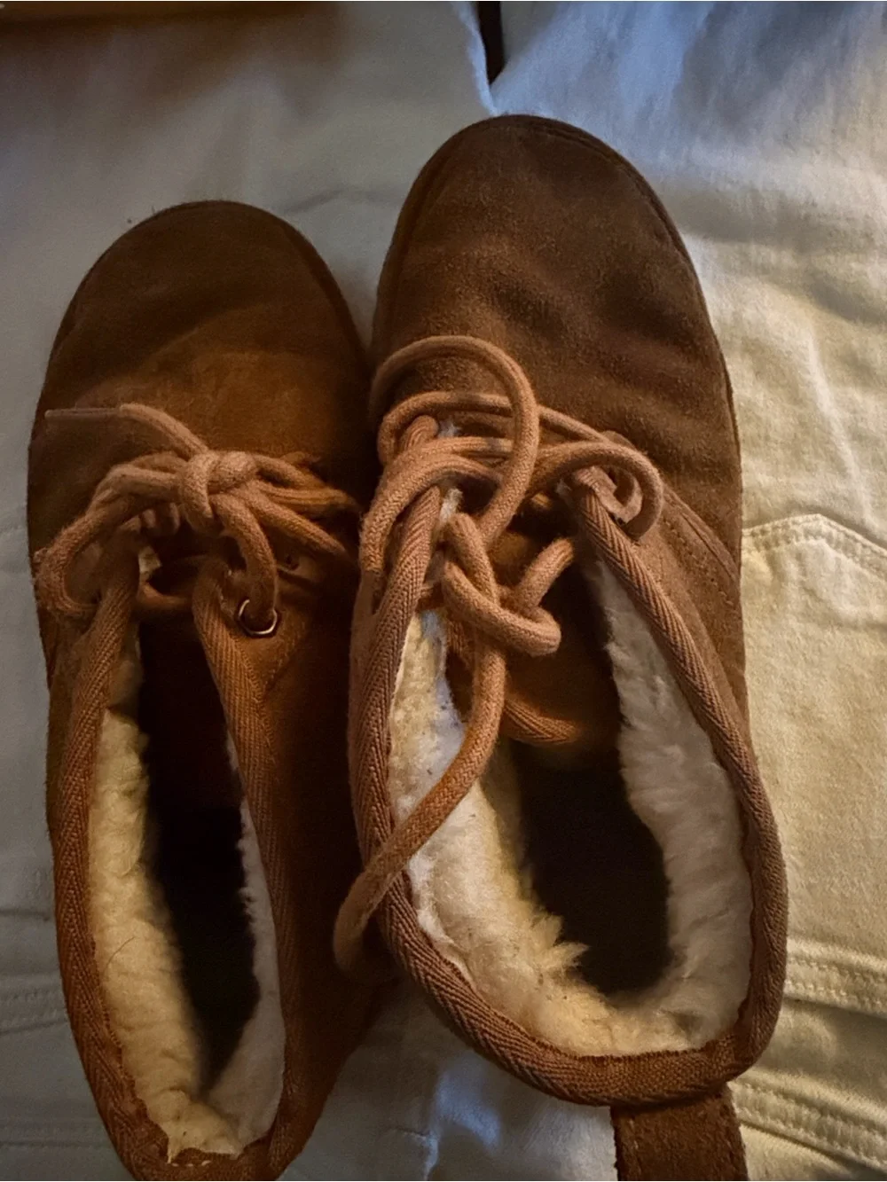 Women’s Cozy Lace-Up Suede Booties in Brown